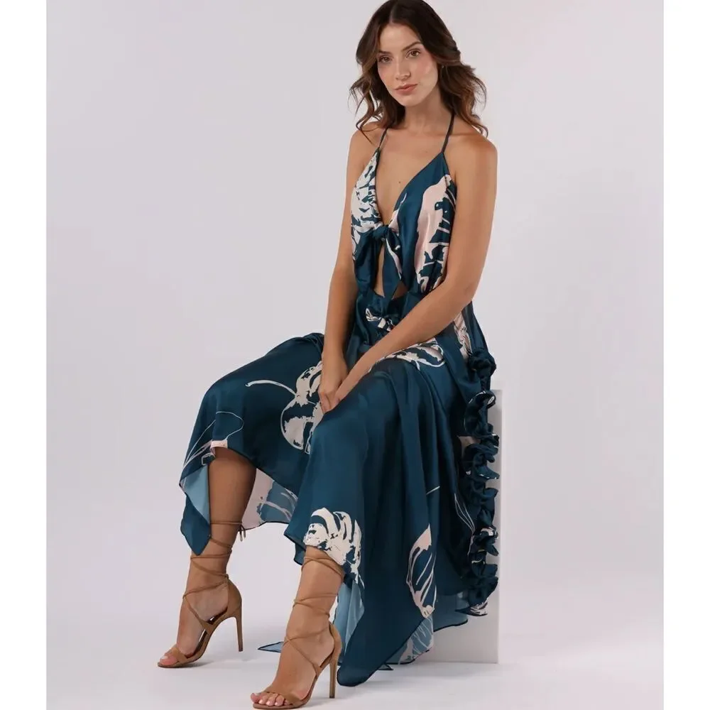 NWT PRAIA PR Bellagio 17191 Maxi Dress Large Green Pink Floral_11